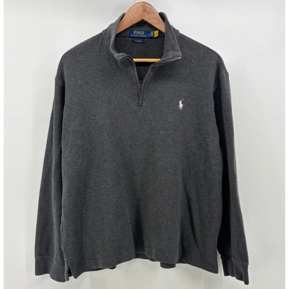 Polo Ralph Lauren Quarter Zip Pullover Sweater Mens Large Gray Estate Rib Knit